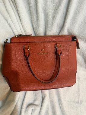 Nanette Lepore Rust Orange Pebbled Leather Satchel with Gold Hardware
